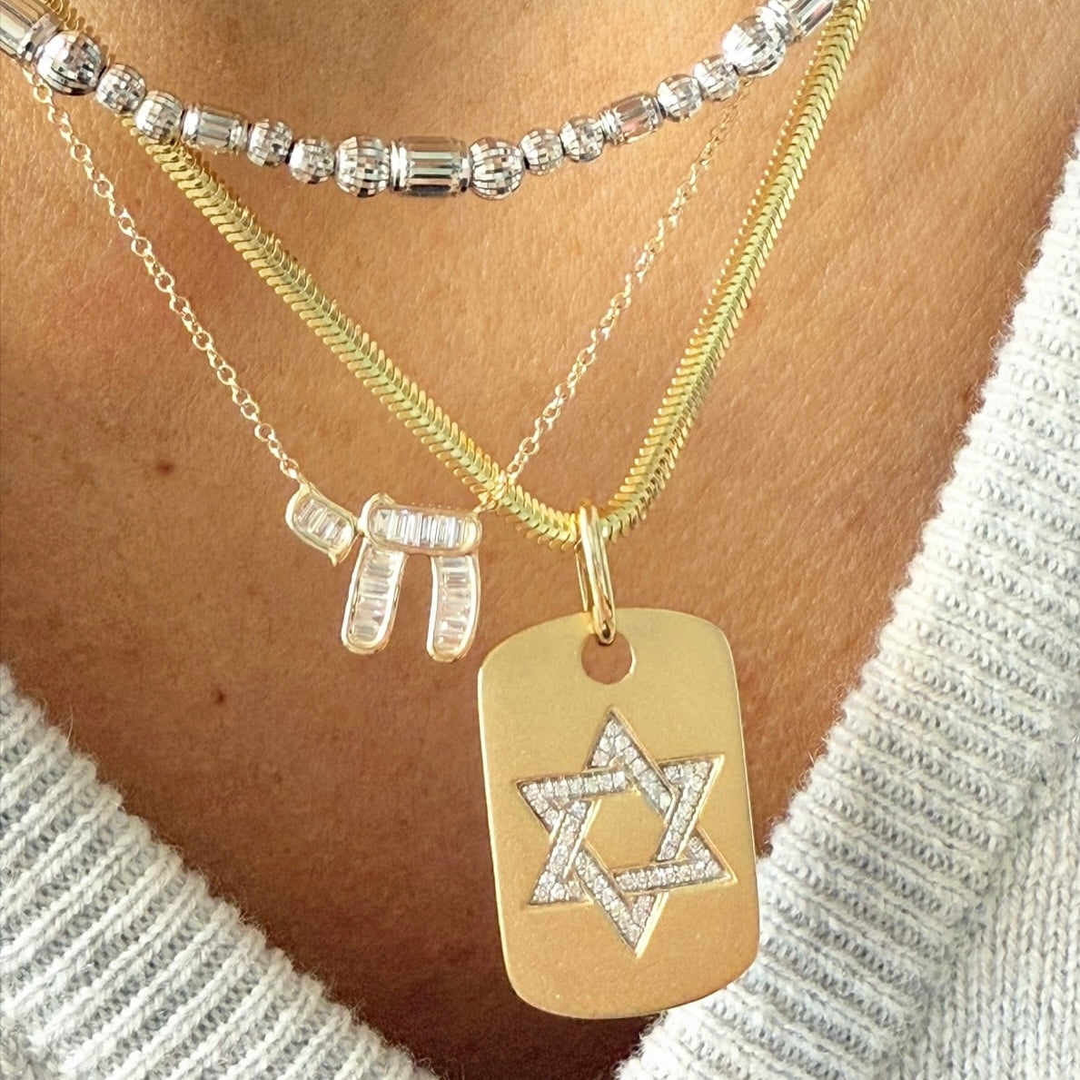 Chai Diamond Baguette Necklace