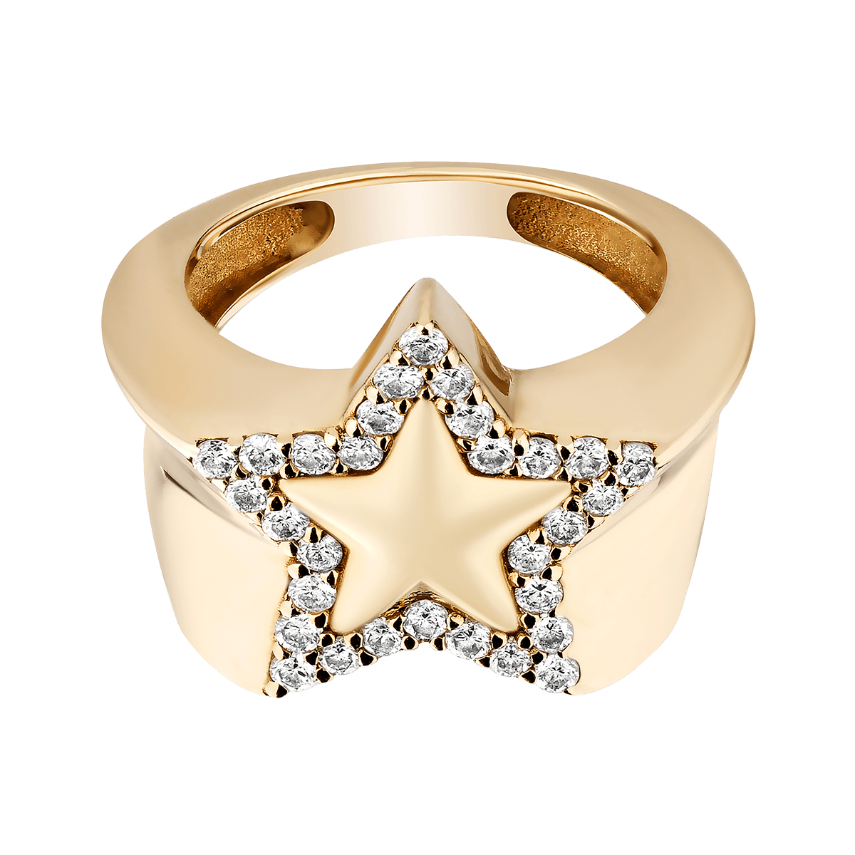 bold gold and diamond star signet pinky ring