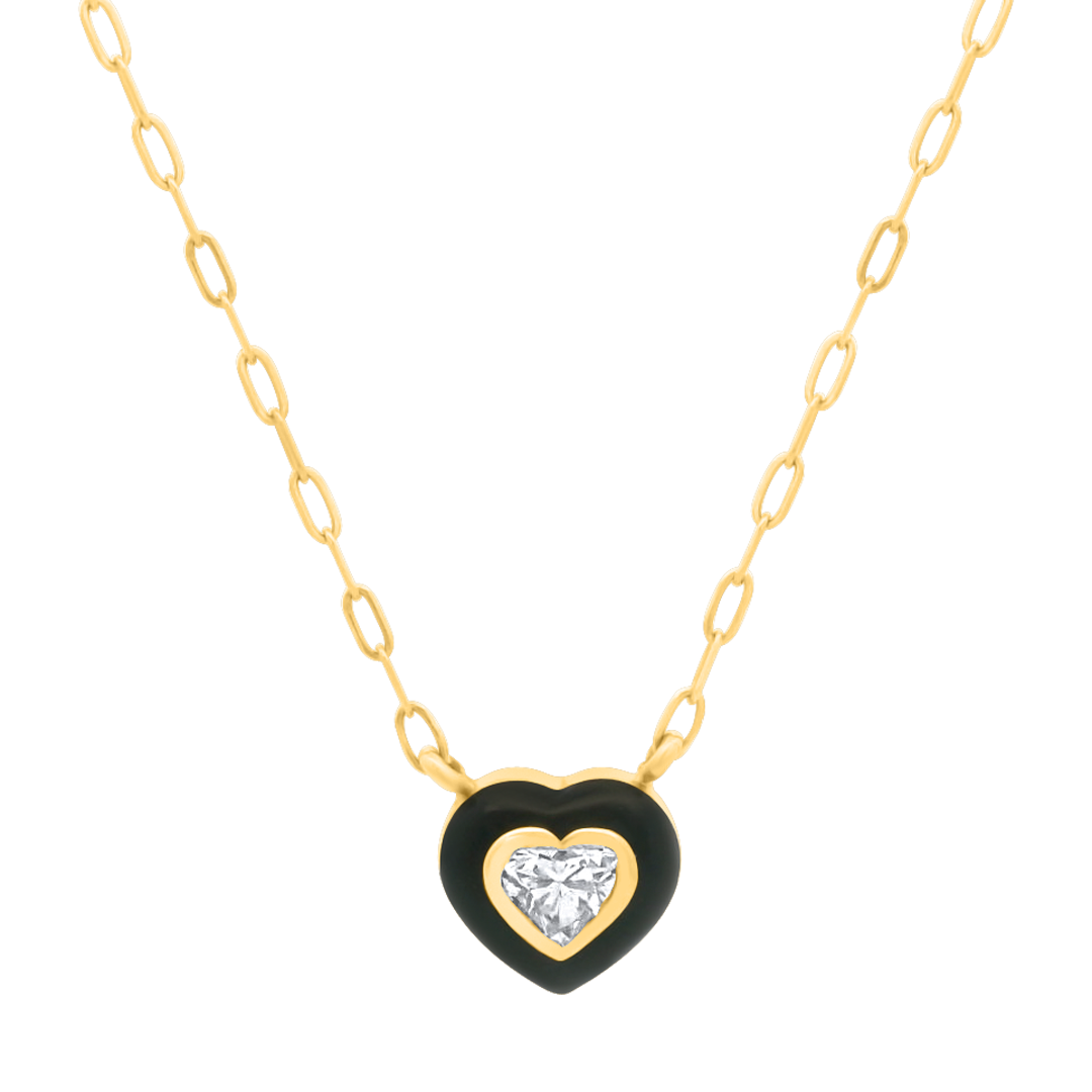 Spread Love Diamond Heart and Black Enamel Necklace