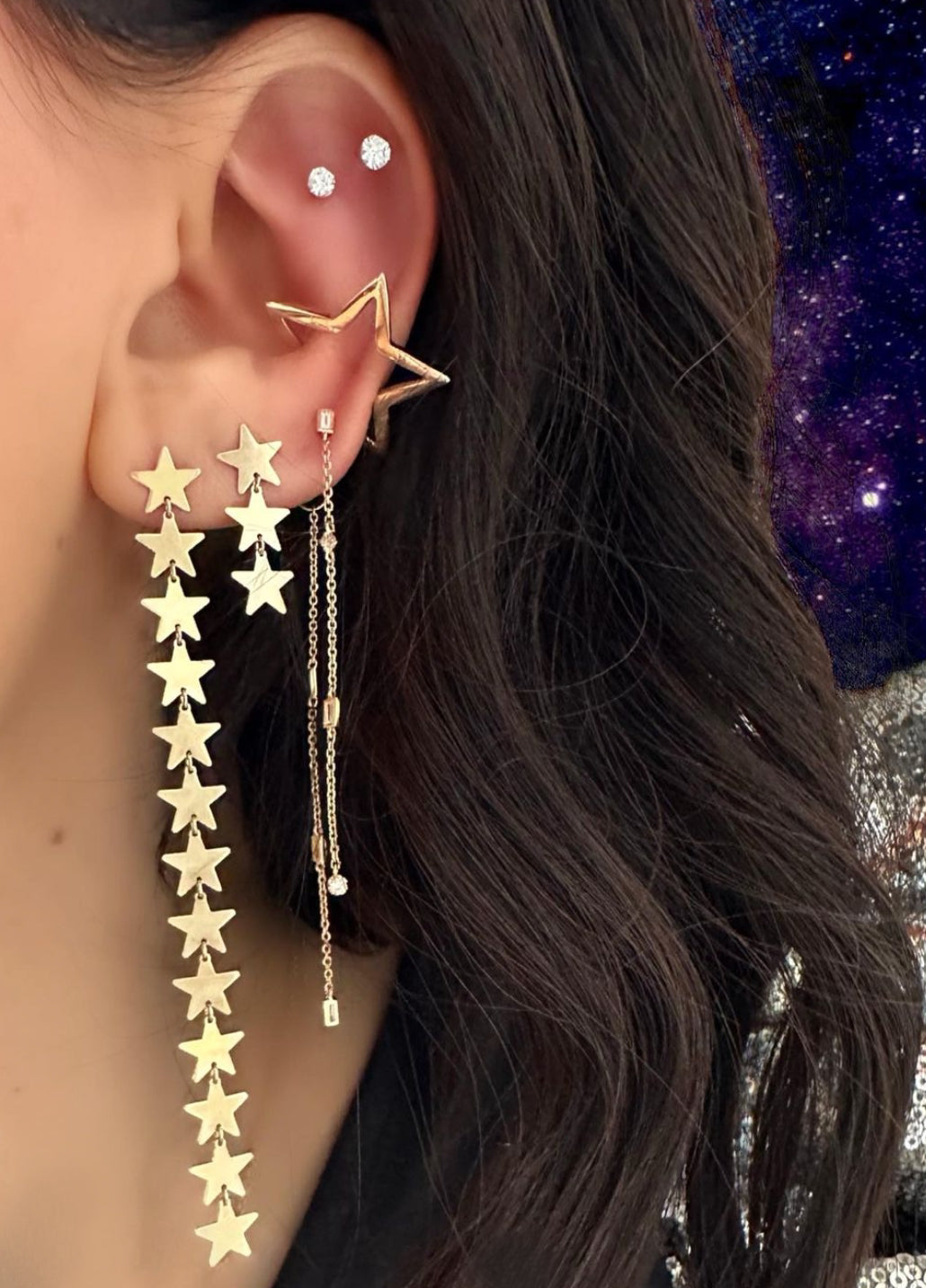 Long Love Stars Dangle Stud Earring