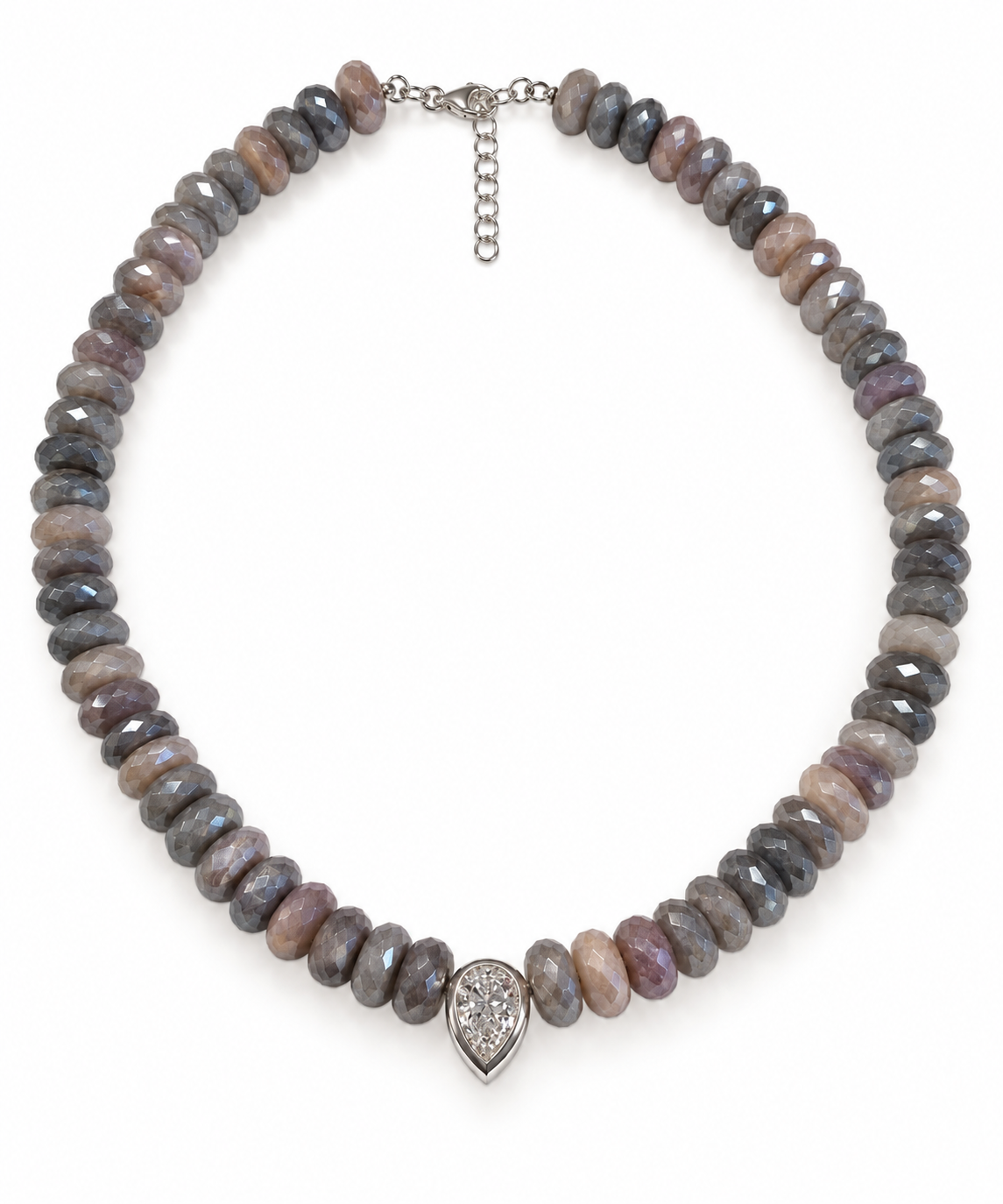 Iridescent Gray Disco Beads Choker with Diamond Pear