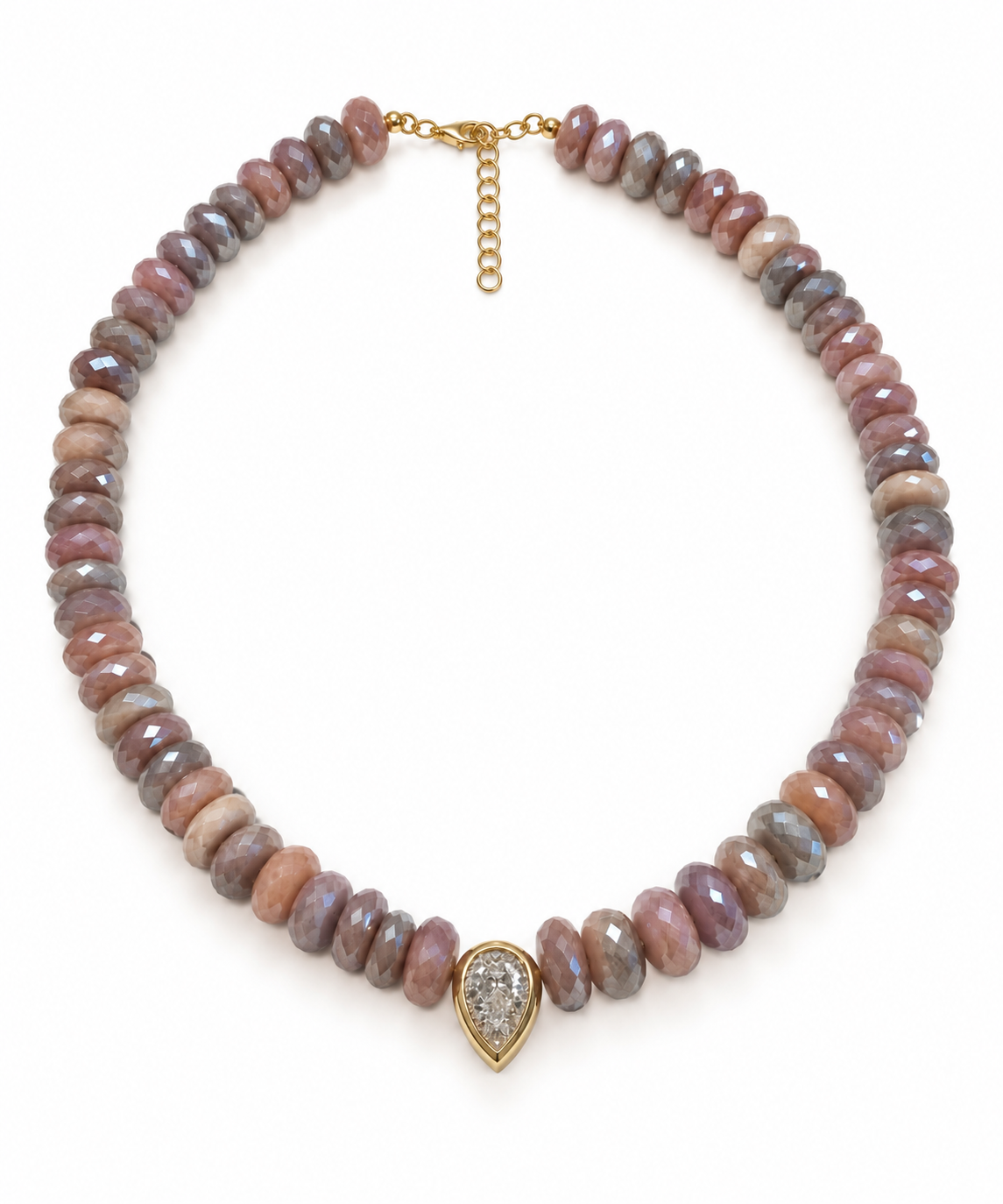 Iridescent Blush Disco Beads Choker with Diamond Pear