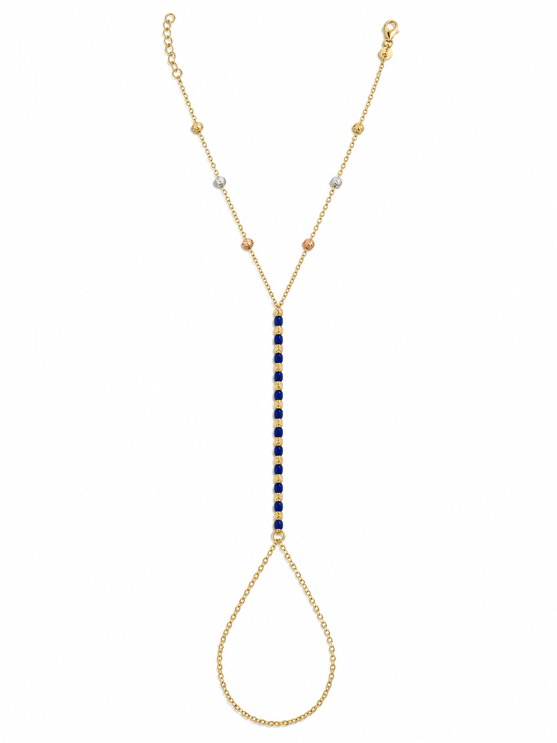 Blue Enamel and Gold Hand Chain