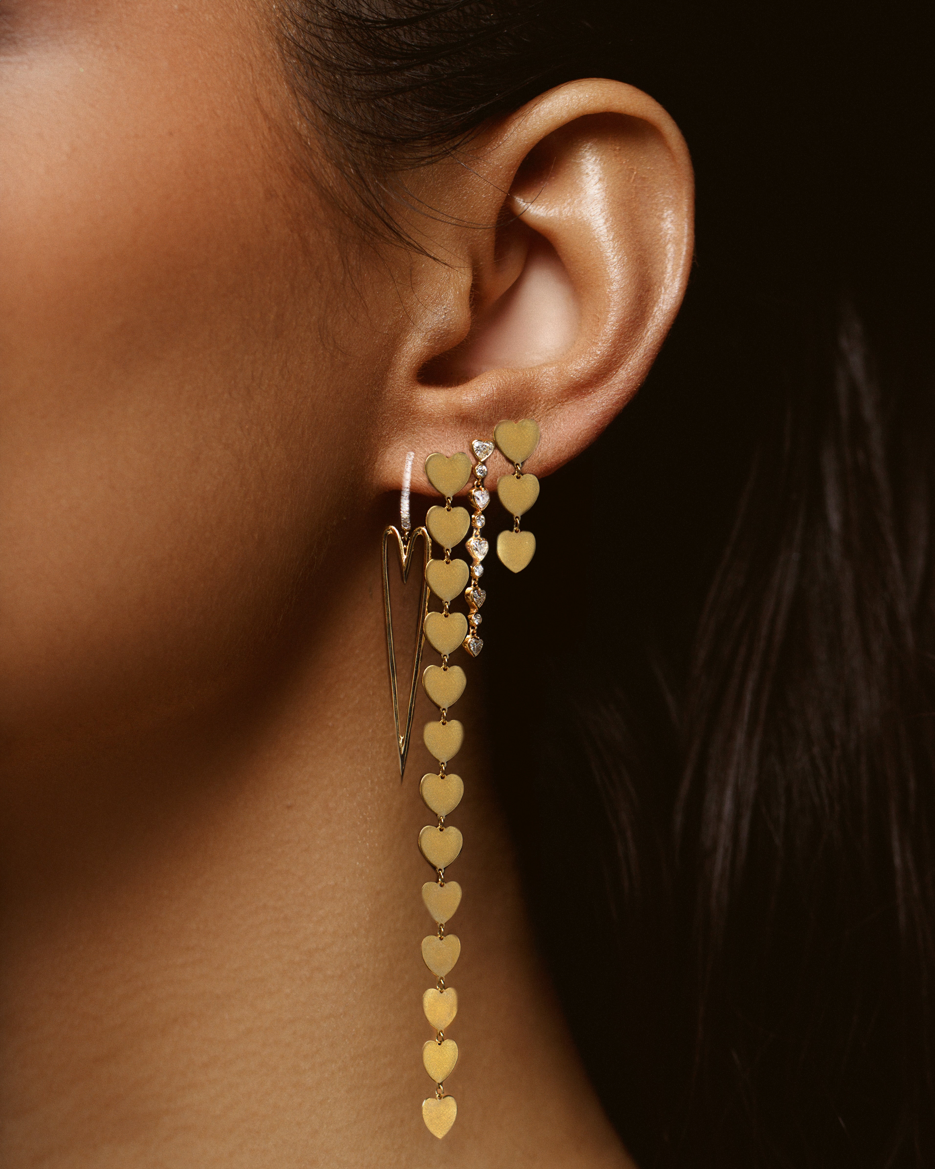 gold and diamond heart earrings