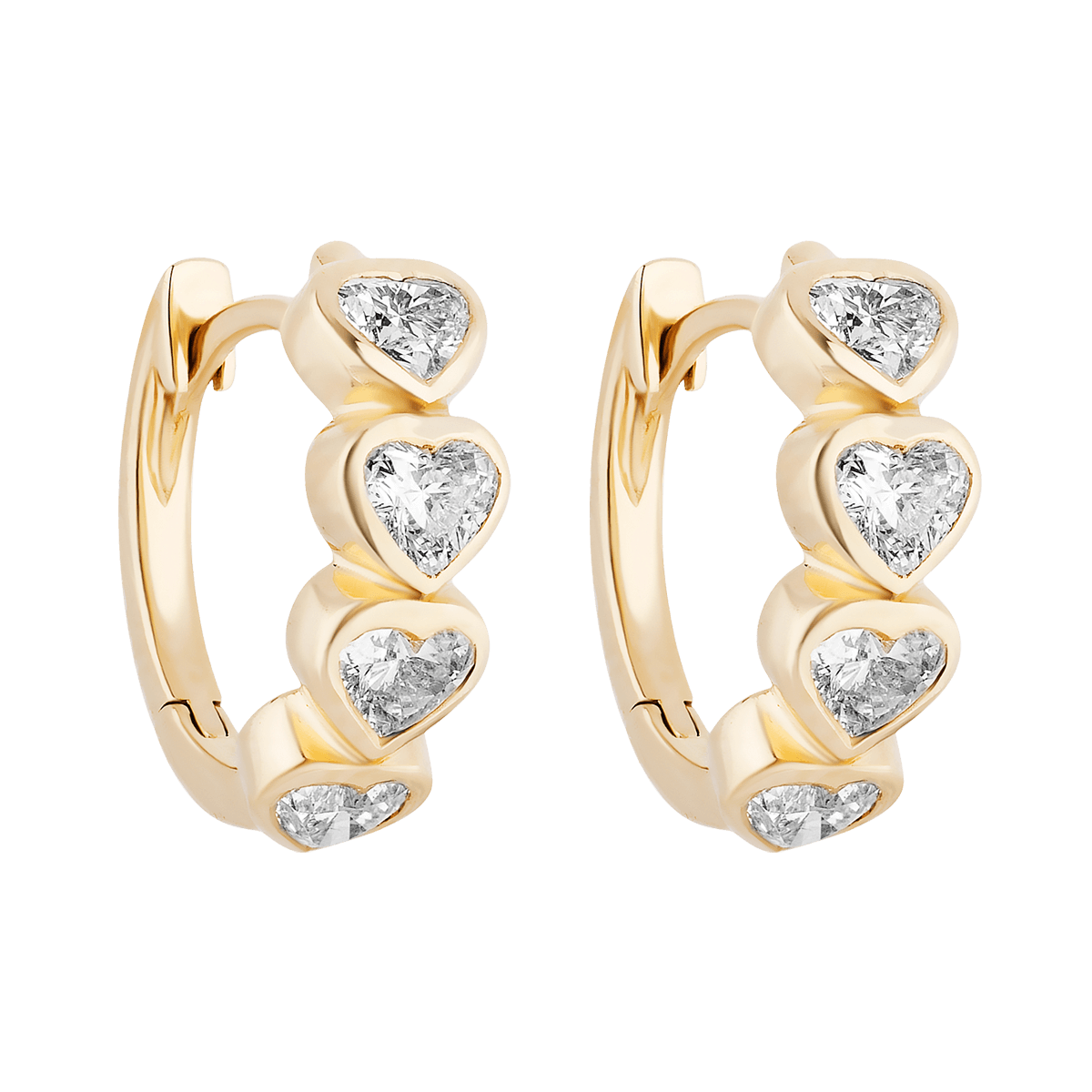 Diamond Hearts Bezel Huggie Earring